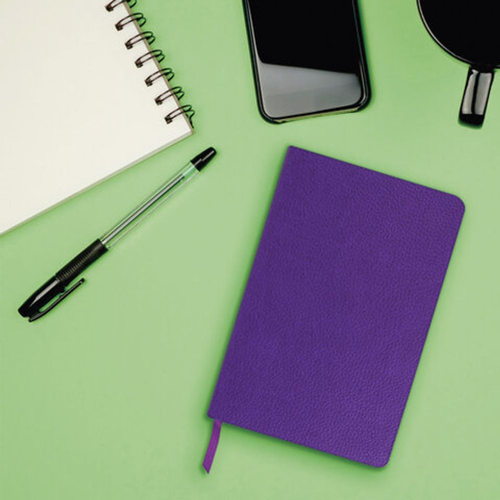 Ежедневник недатированный А5 (138х213 мм) BRAUBERG "Stylish", кожзам, гибкий, 160 л., фиолетовый, 111861