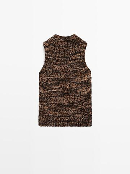 Massimo Dutti Топ из меланжевого трикотажа с горловиной халтер, коричневый