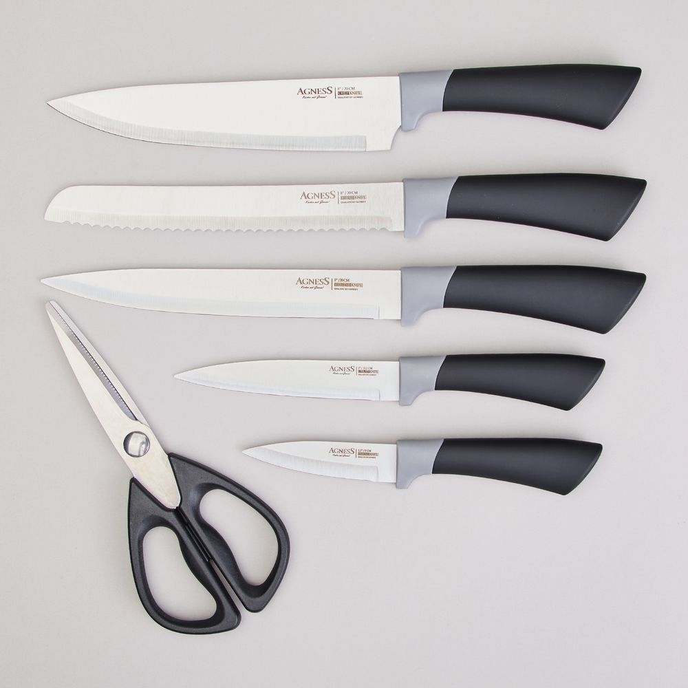 НАБОР НОЖЕЙ AGNESS НА ПЛАСТИКОВОЙ ПОДСТАВКЕ, 7 ПРЕДМЕТОВ