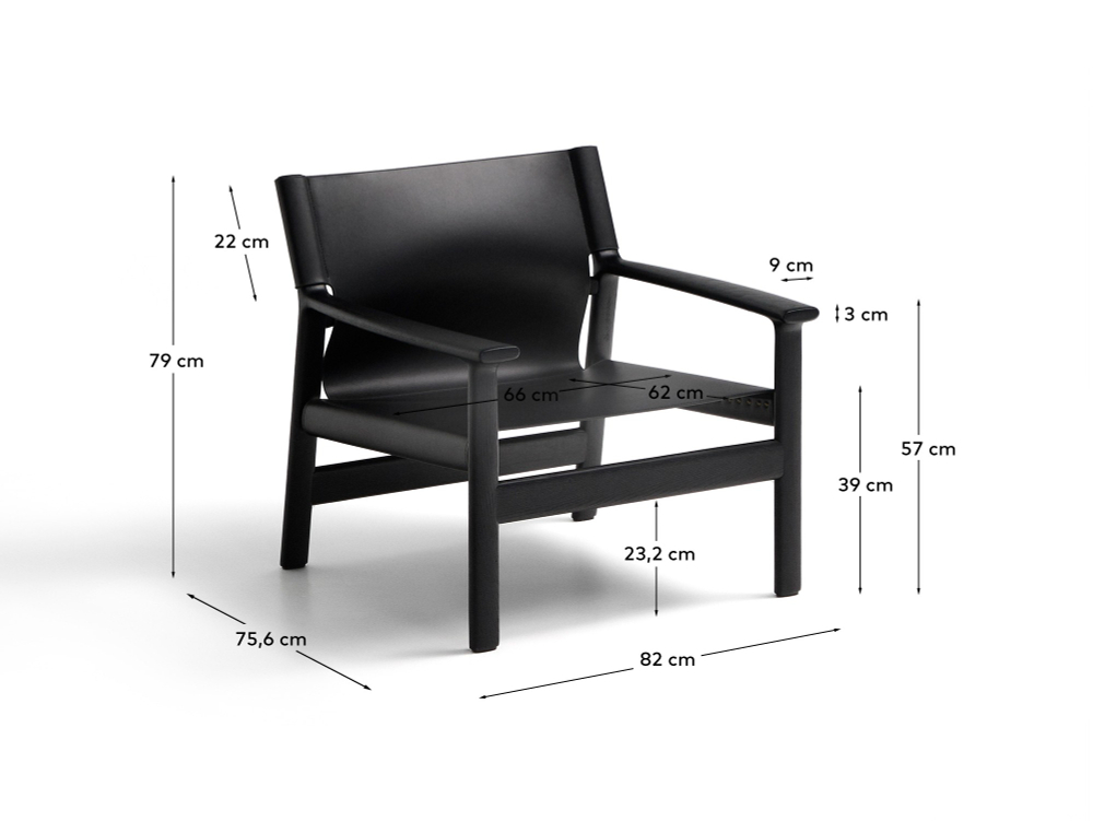 Кресло Jan из переработанной кожи черного цвета и ясеня в черном цвете