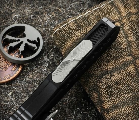 Нож фронтальный, автоматический Microtech Cypher II S/E Black Stonewash Standard - сталь М390МК, рукоять алюминий