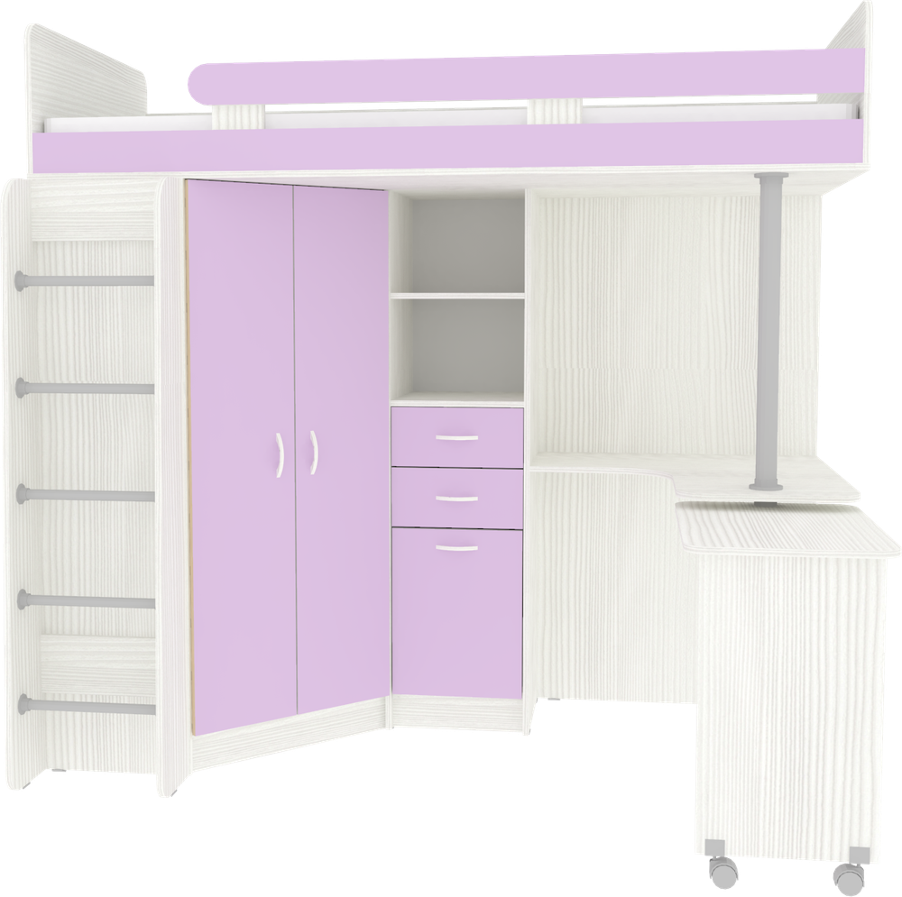 Кровать-чердак КарИВи Юниор 3 с металлической лестницей Белое Дерево Ирис