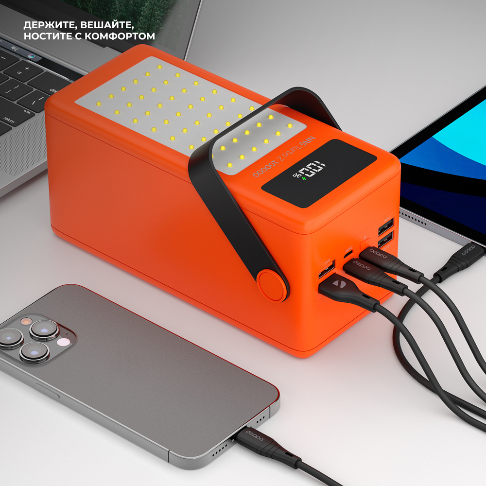 Внешний аккумулятор NRG Turbo Z 100000 мА-ч, 22.5Вт (QC, PD, AFC, FCP, SCP, MTK PE), оранжевый