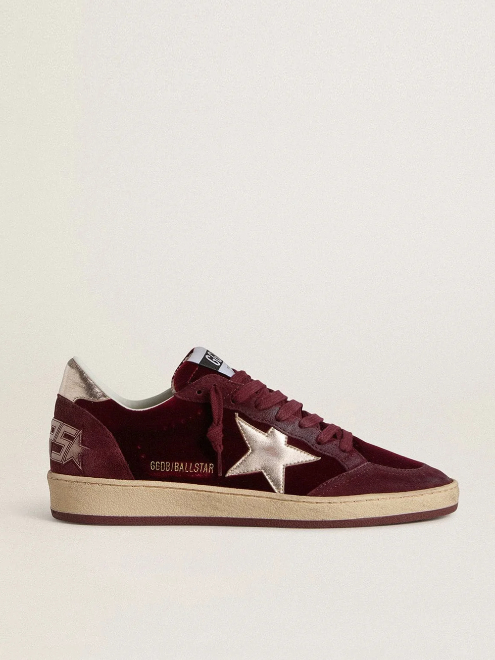 Ball Star burgundy velvet with a silver laminated leather star