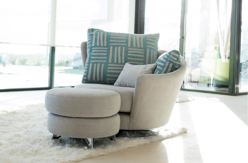 Кресло Roxane поворотное с пуфом на металлических ножках R1G+P