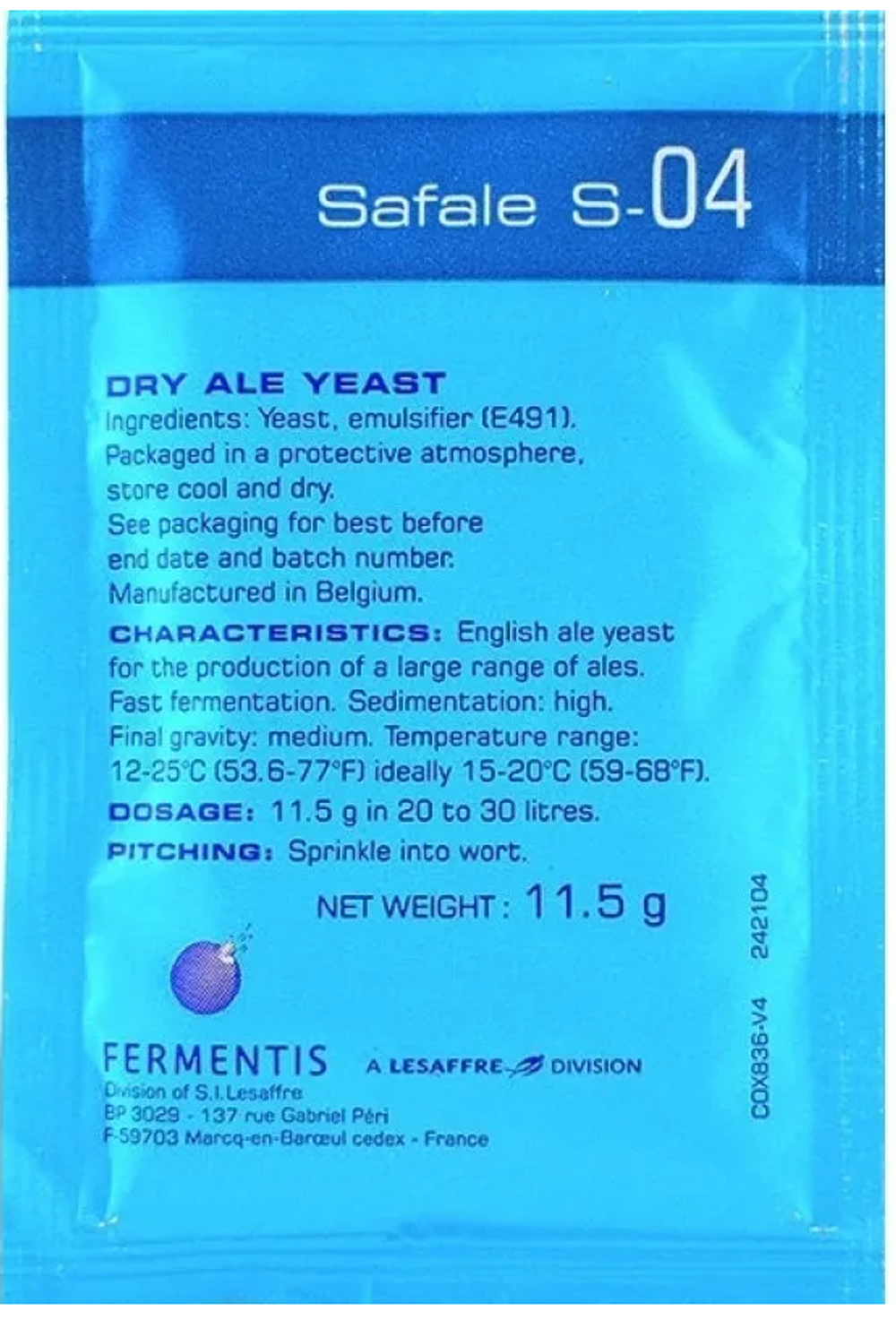 Пивные дрожжи Fermentis "Safale S-04", 11,5г