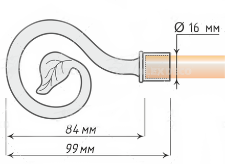 Наконечники кованых карнизов для штор d16 Завиток одинарный, цвет хром матовый