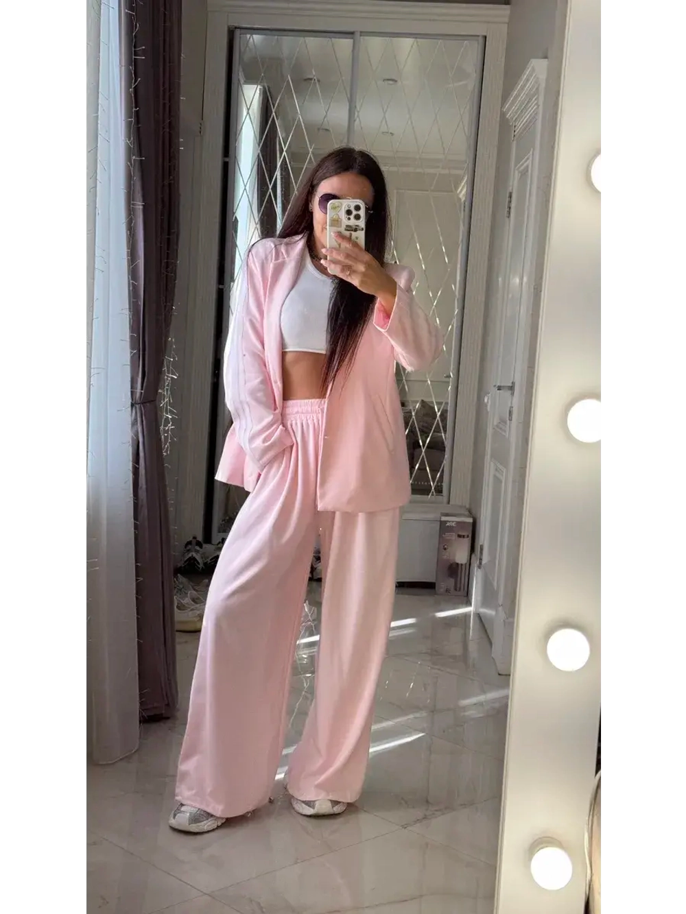 Костюм двойка брючный трикотажный в рубчик oversize