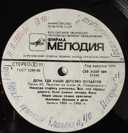 Винтажная виниловая пластинка LP Юрий Чичков, Михаил Пляцковский Дом, Где Наше Детство Остаётся (СССР 1991)