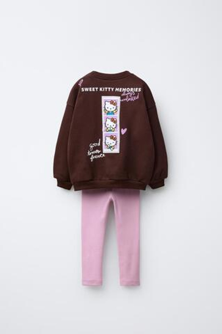 ZARA КОМПЛЕКТ ИЗ ТОЛСТОВКИ И ЛЕГГИНСОВ В РУБЧИК HELLO KITTY © SANRIO, КОРИЧНЕВЫЙ