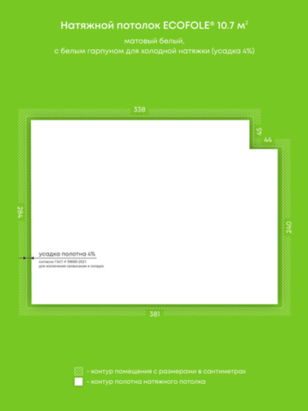 Натяжные потолки 10.7 м2, 0.4 м2, 0.2 м2