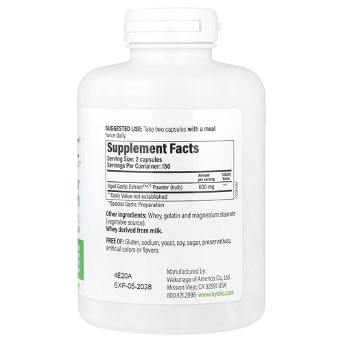 Kyolic, Aged Garlic Extract™, выдержанный экстракт чеснока, для здоровья сердечно-сосудистой системы, оригинальная формула 100, 300 капсул (300 мг в 1 капсуле)