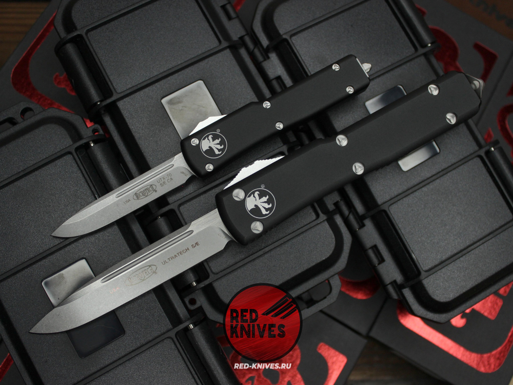 Нож Microtech UTX-70 A+++ Standard S/E - серый апокалиптик клинок, черная рукоять