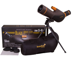 Комплект поставки трубы Levenhuk Blaze PRO 50: штатив, салфетка, чехол для хранения