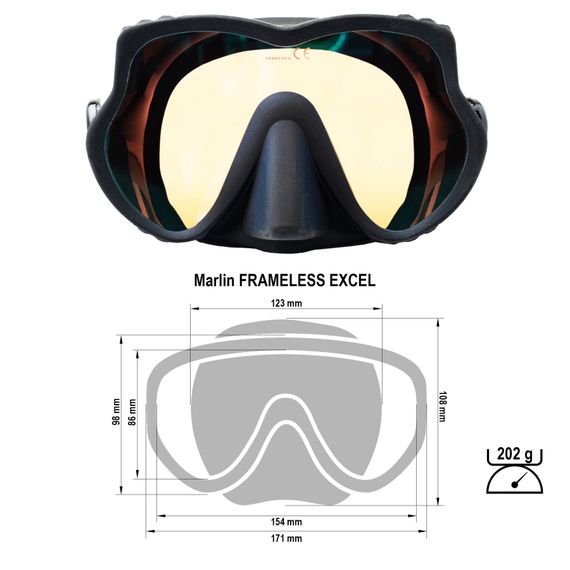 Маска с просветленными стеклами Marlin Frameless Excel черный