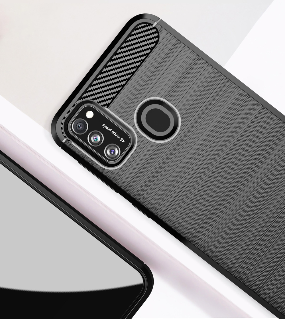 Чехол накладка для Samsung Galaxy M21, черный цвет, серии Carbon от Caseport