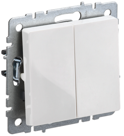 BRITE Выключатель 2-клавишный проходной 10А безвинтовое крепление ВС11-2-6-БрБ белый IEK