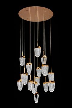 Подвесная люстра LED 98W 3000К/4000К/5500К LE7717/10+5+1 Gold золото Cascade Leon