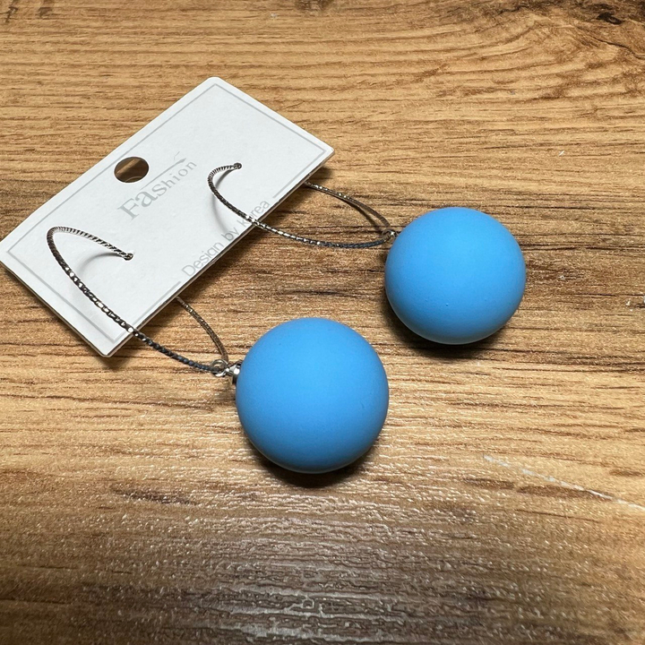 Серьги-кольца Шар 20 мм цвет голубой матовый металл серебристый