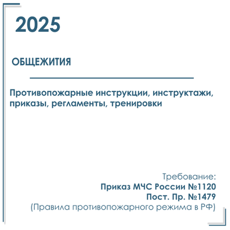 Комплект документов по пожарной безопасности в электронном виде 2025 для общежитий