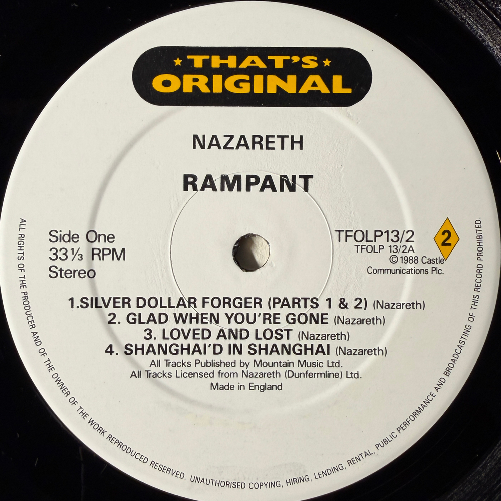 Nazareth ‎– Hair Of The Dog / Rampant 2LP (Англия 1988г.) Т