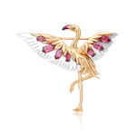 Брошь «Розовый фламинго» из комбинированного золота с гранатми и эмалью