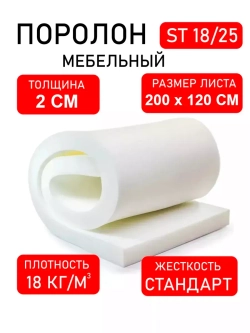 Поролон для мебели 200х120х2 см