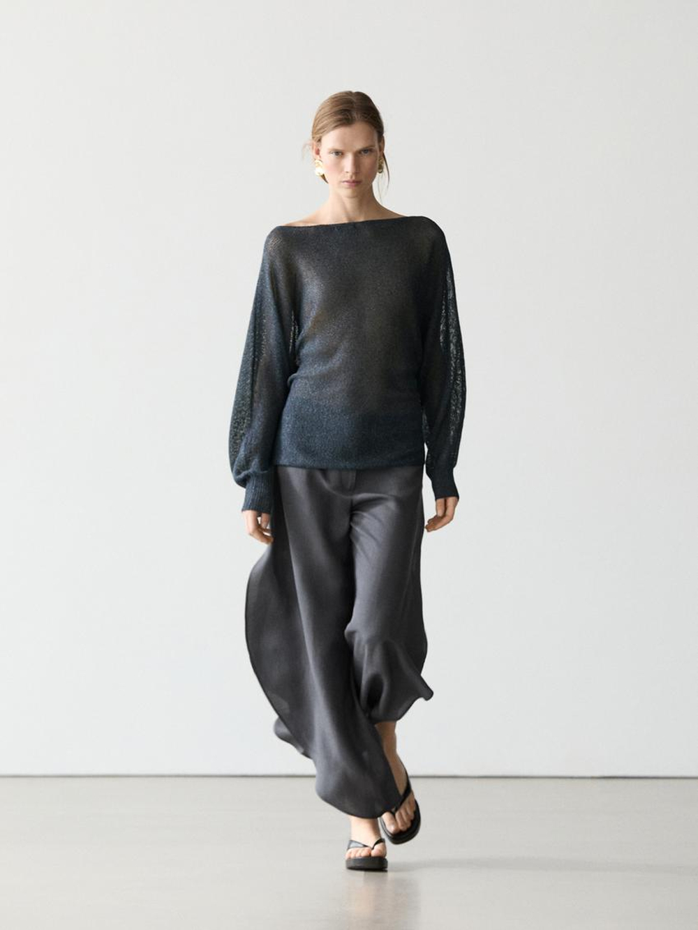 Massimo Dutti Струящийся джемпер из хлопка, темно-синий