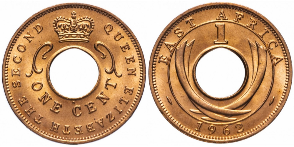 Британская Восточная Африка 1 цент, 1962 Бивни UNC