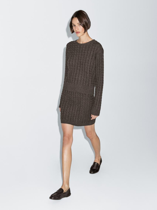 Massimo Dutti Свитер из смесовой шерсти с узором «косы», коричневый