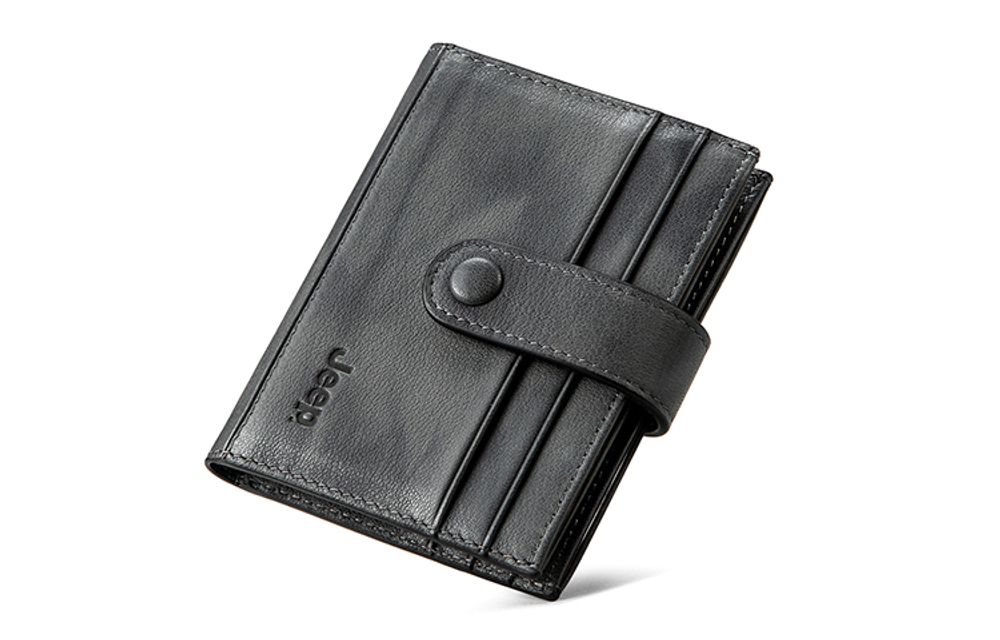 Jeep Genuine Leather Small Card Holder Men"s Light Gray