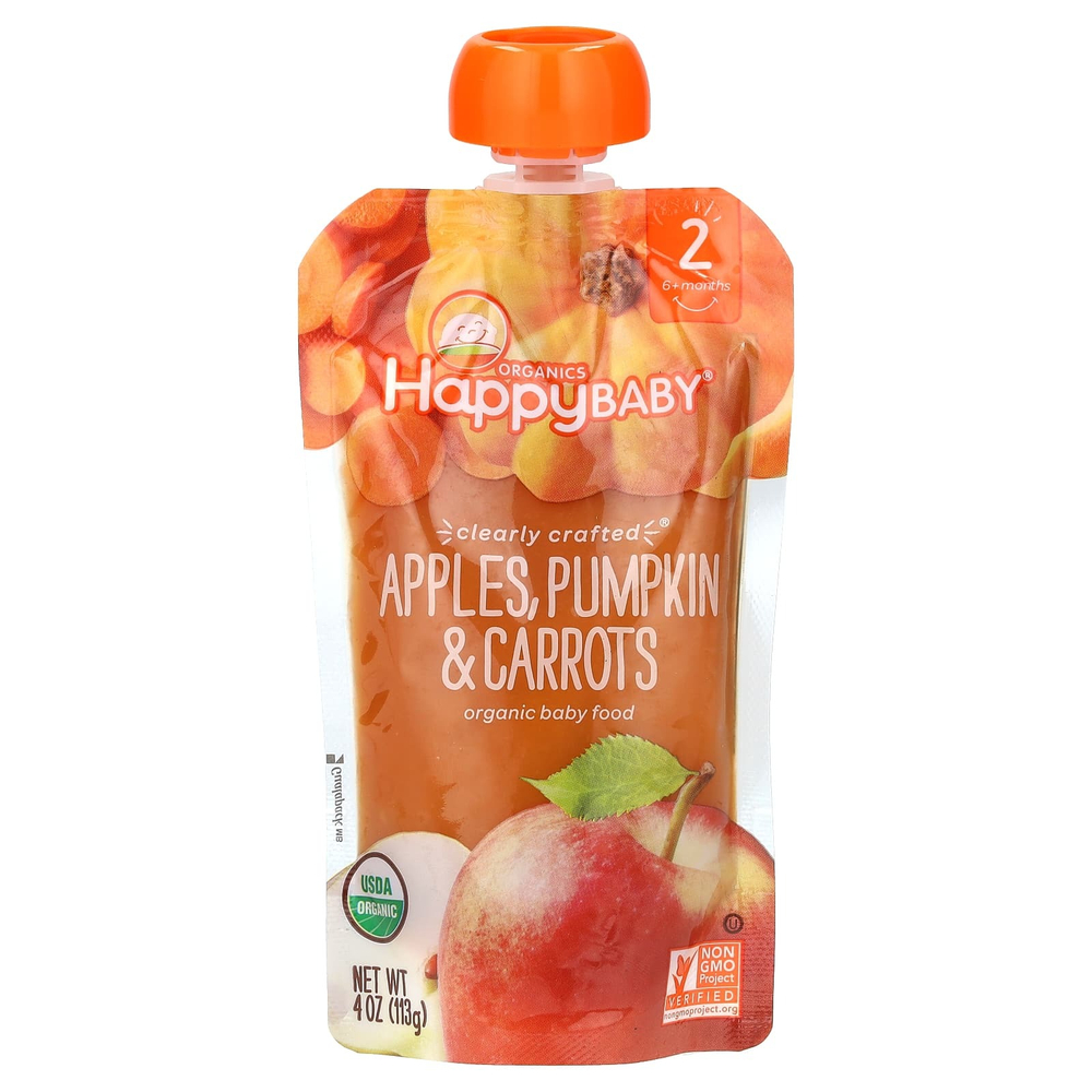 Happy Family Organics, Happy Baby, органическое детское питание, для детей от 6 месяцев, яблоки, тыква и морковь, 113 г (4 унции)