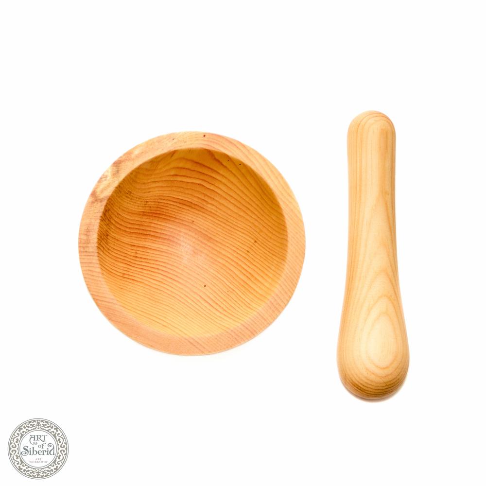 Деревянная ступка с пестиком из древесины кедра. ST2