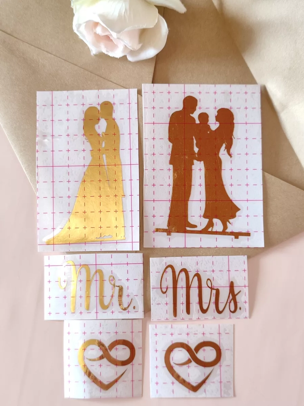 Наклейки свадебные зеркальное золото на бокалы и бутылки.