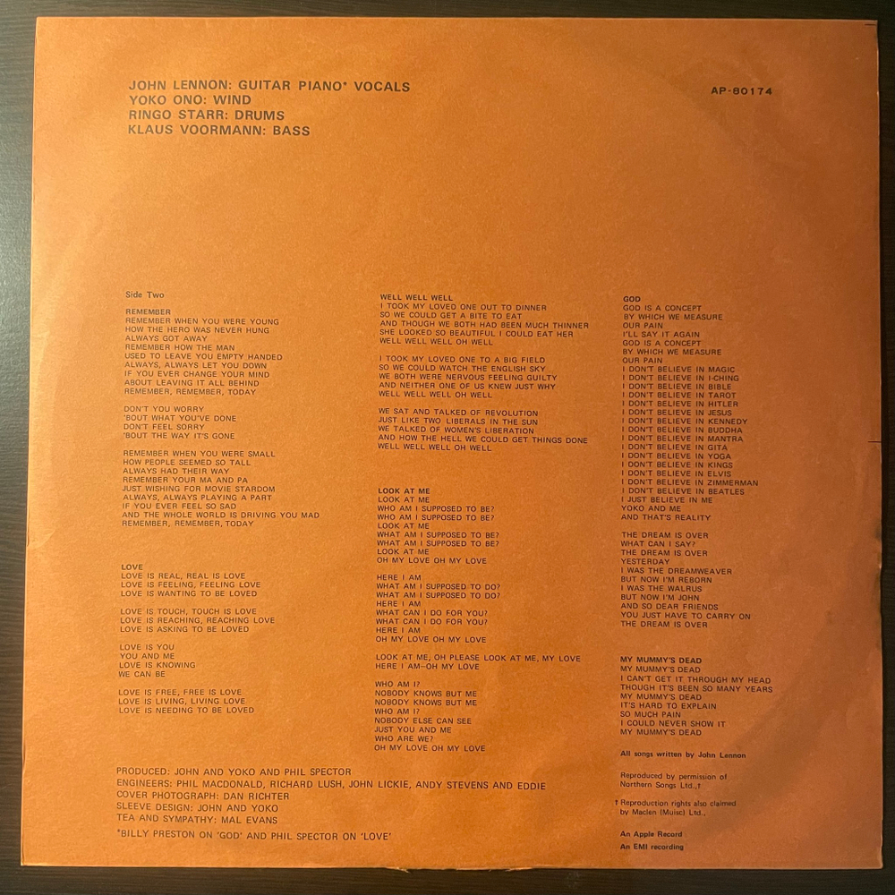 John Lennon / Plastic Ono Band ‎– John Lennon / Plastic Ono Band (Япония 1974г.)