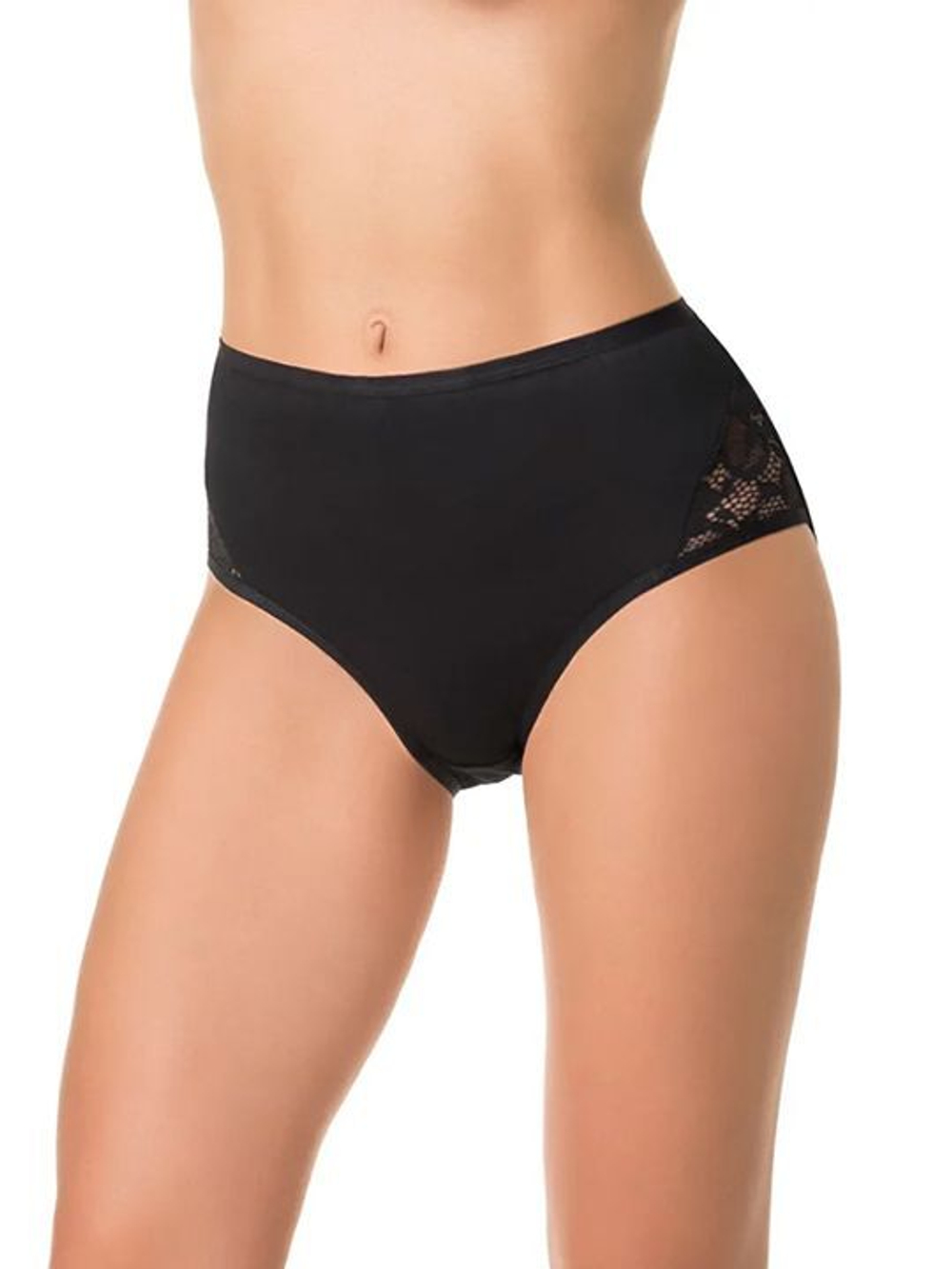 Высокие трусики с кружевными вставками на передней части (Размер: XL) (Цвет: бежевый)