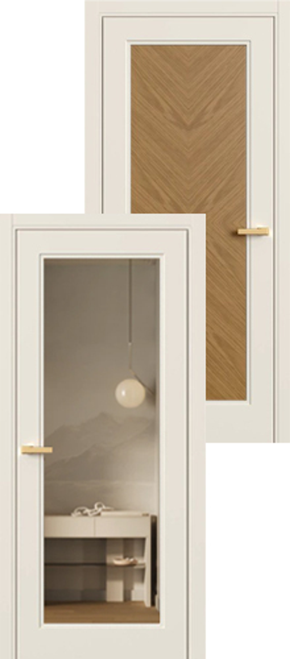Межкомнатная дверь Фрамир Master Wood PG (вставка Дуб Клэй)/PO Зеркало бронза (двустороннее полотно) Кремово-белый