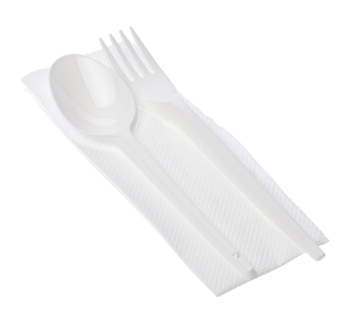 Комплект одноразовых приборов "3" (вилка, столовая ложка, салфетка белая 24х24см), в коробке 300 штук
