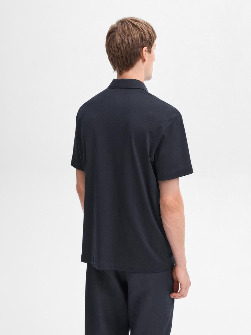 Massimo Dutti Хлопковая футболка-поло с короткими рукавами, темно-синий