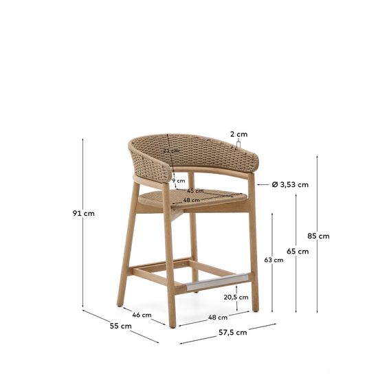 Arinella Полубарный стул из массива акации и коричневой веревки 65 см