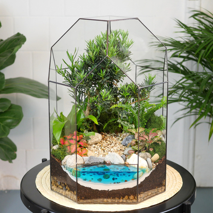 Готовый флорариум бонсай Подокарпус Бонсариум XL с озером