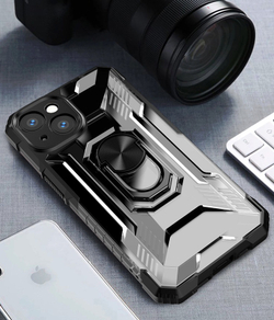 Чехол ударопрочный с черными рамками для iPhone 13, магнитом и кольцом на палец от Caseport, серия Ring Holder