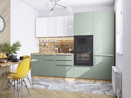 Прямая модульная кухня Фьюжн-07 Angel/Silky Mint - Дуб Вотан 2140*2700*600