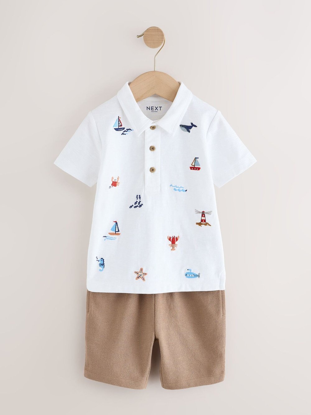 Поло и шорты в комплекте для мальчика Next AG8-738, Белый, Коричневый