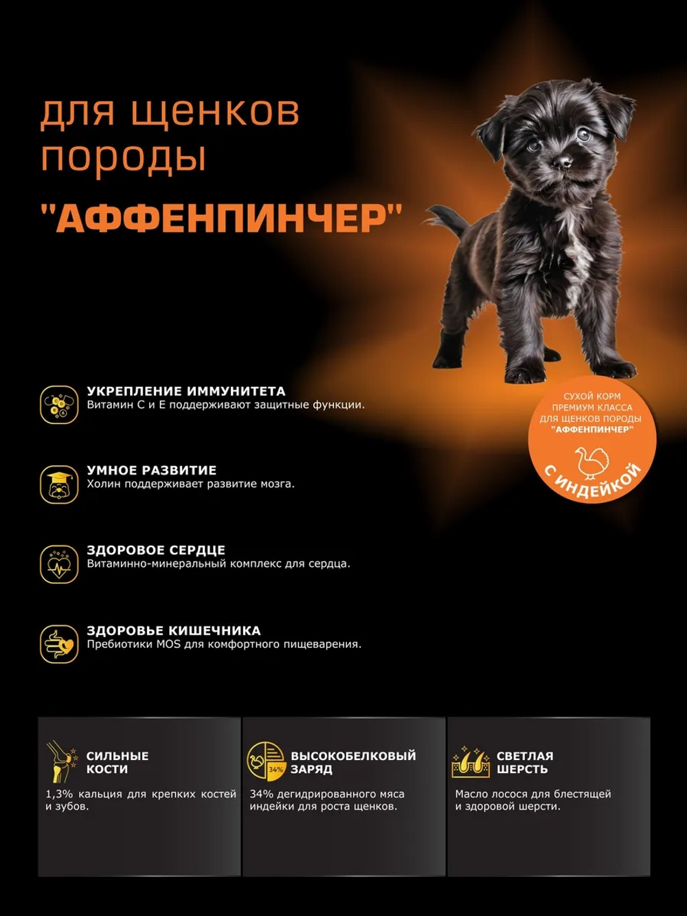 Корм для щенков Аффенпинчер, с индейкой, 6 кг
