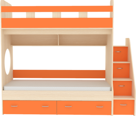 Двухъярусная кровать КарИВи Юниор 1 80х190  Дуб Молочный Оранжевый