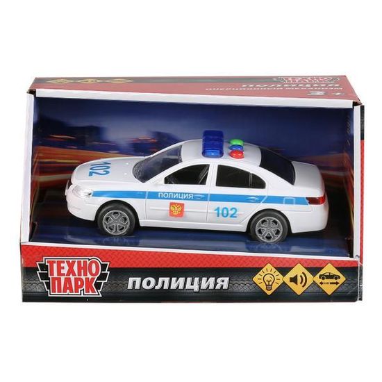 Машина пластик свет-звук СЕДАН ПОЛИЦИЯ 14,5 см, инерц, кор. Технопарк