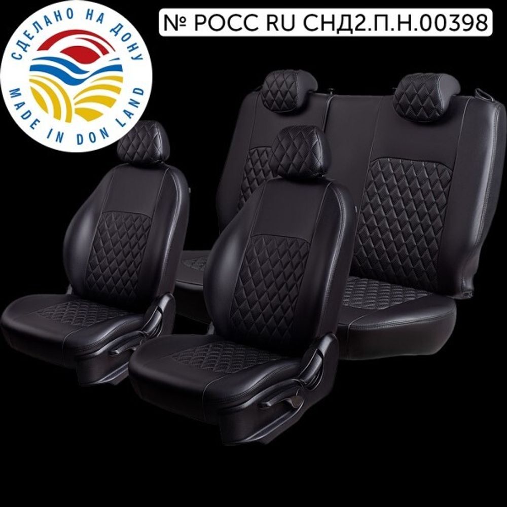 Чехлы на сиденье /2190 Гранта FL/ с 09.2019г. компл.Drive Active 40/60 3Г Турин ст Ромб Экокожа черная(разд.зад.сп спорт (LORD AUTO)