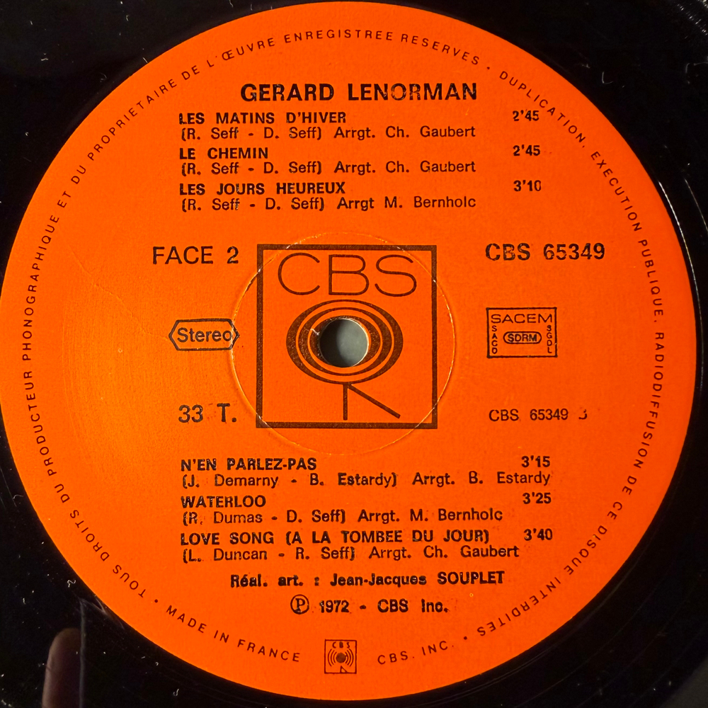 Gérard Lenorman ‎– Les Matins D'hiver (Франция 1972г.)