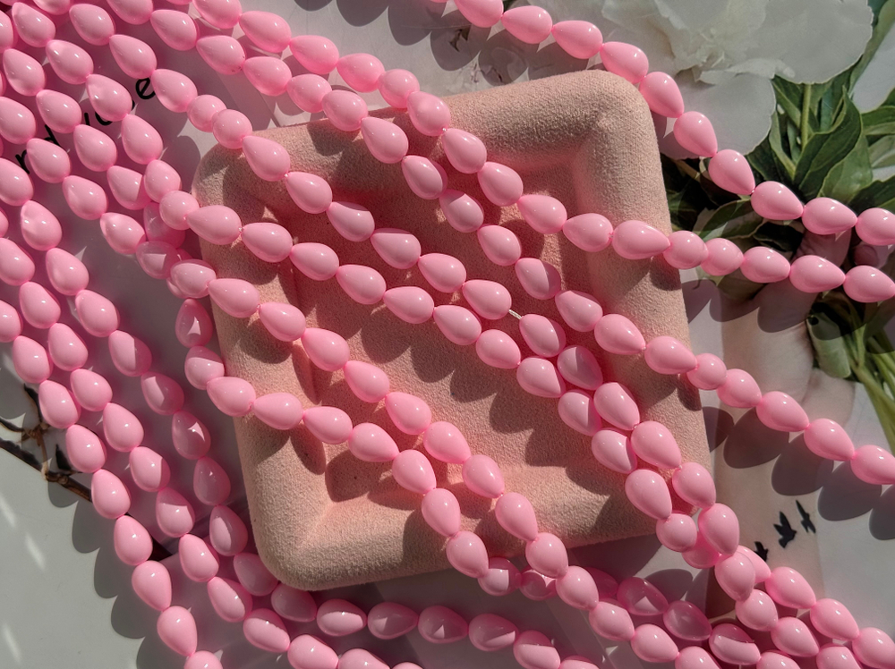 Нить бусин для украшений Капля 9,5х13,5мм, "Майорка-Сакура" (имитация)